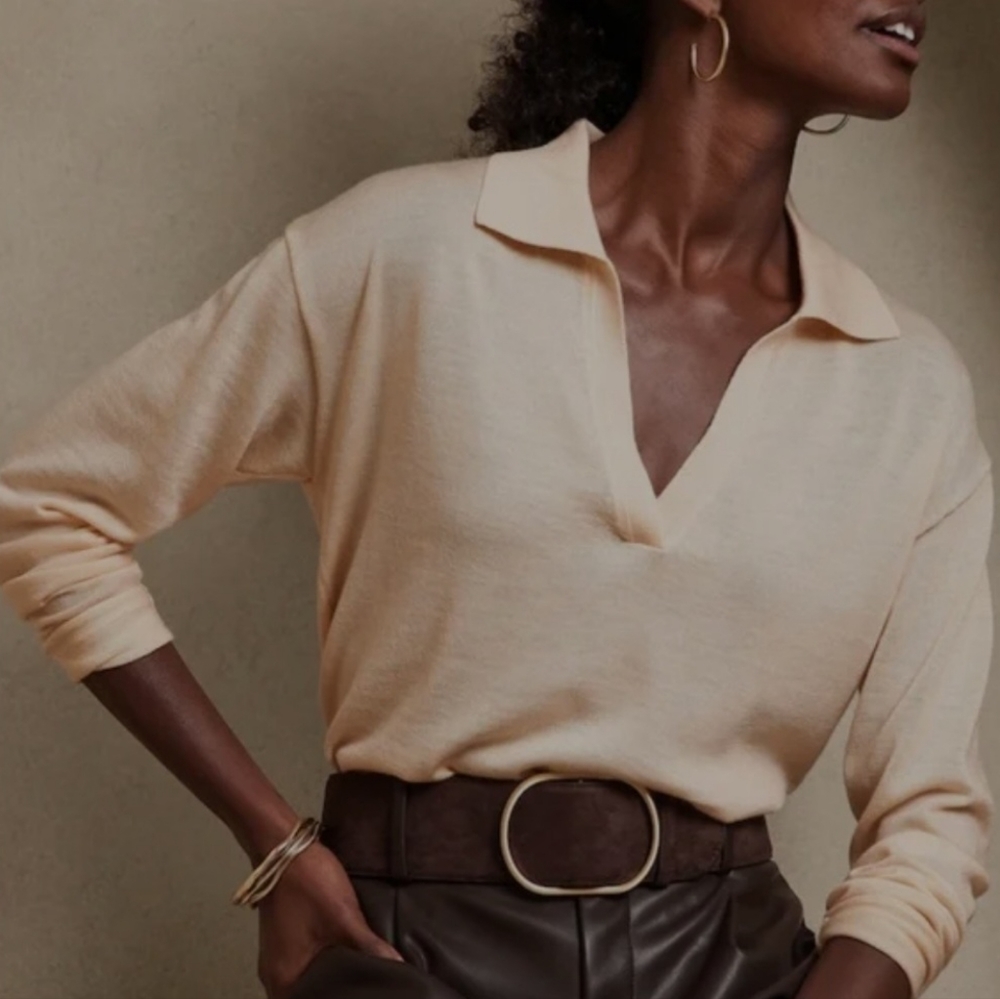 NWT Banana Republic Merino Collard Pullover Sweater in Vanilla Cream